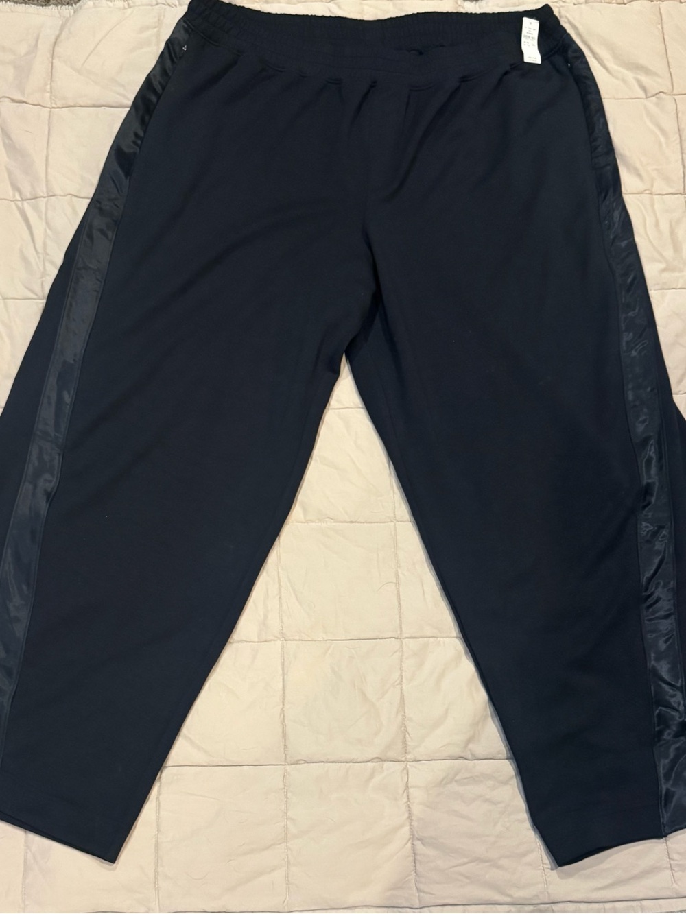 aerie Black Satin Side Stripe Wide Leg Track Pants